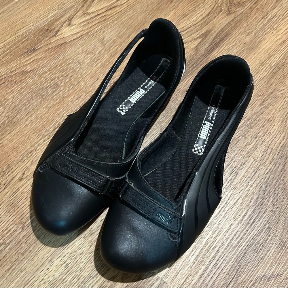 vintage black puma driving ballet flats
